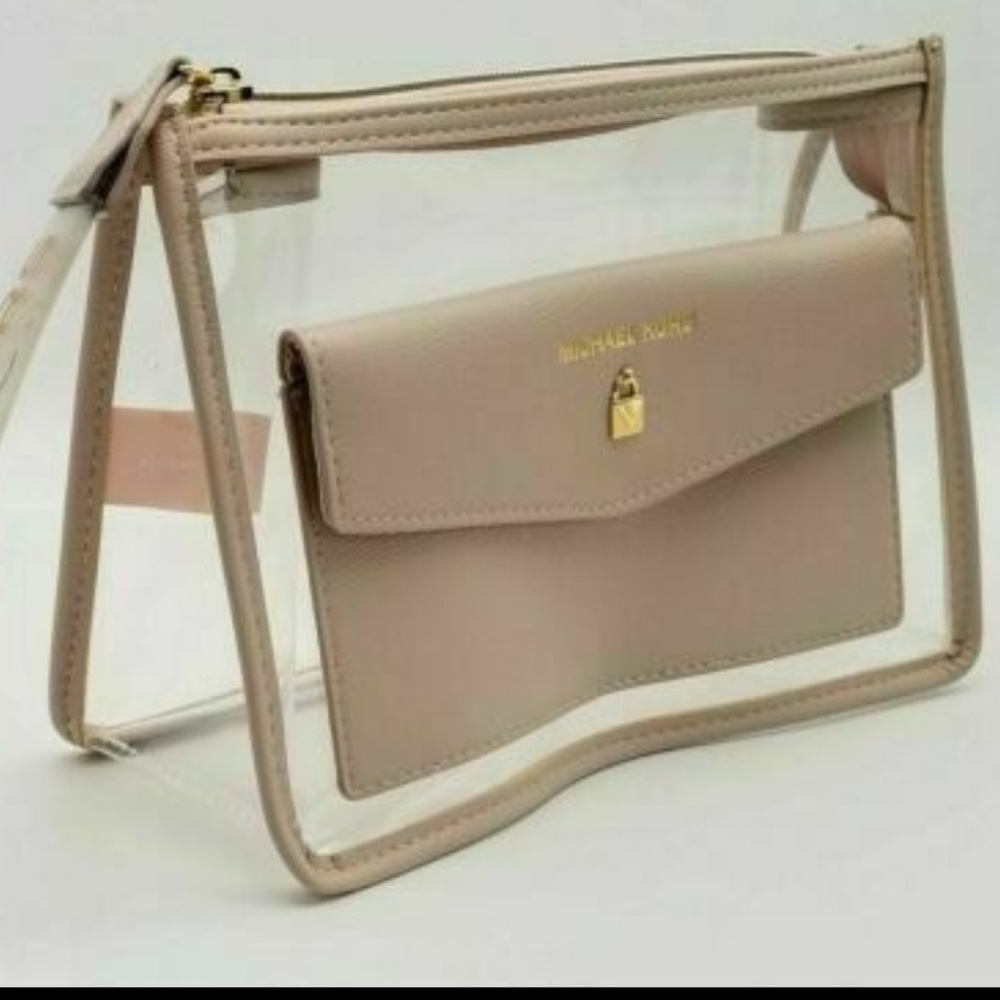 Michael Kors Clear Clutch Bag Beige Blush Handheld Wristlet New!!!